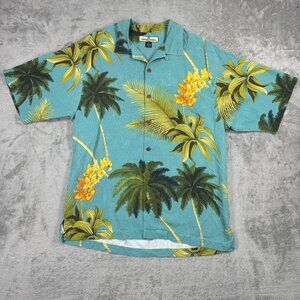 Tommy Bahama Relax Silk Hawaiian Shirt Tropical Mens M Resortwear Camp Top Teal